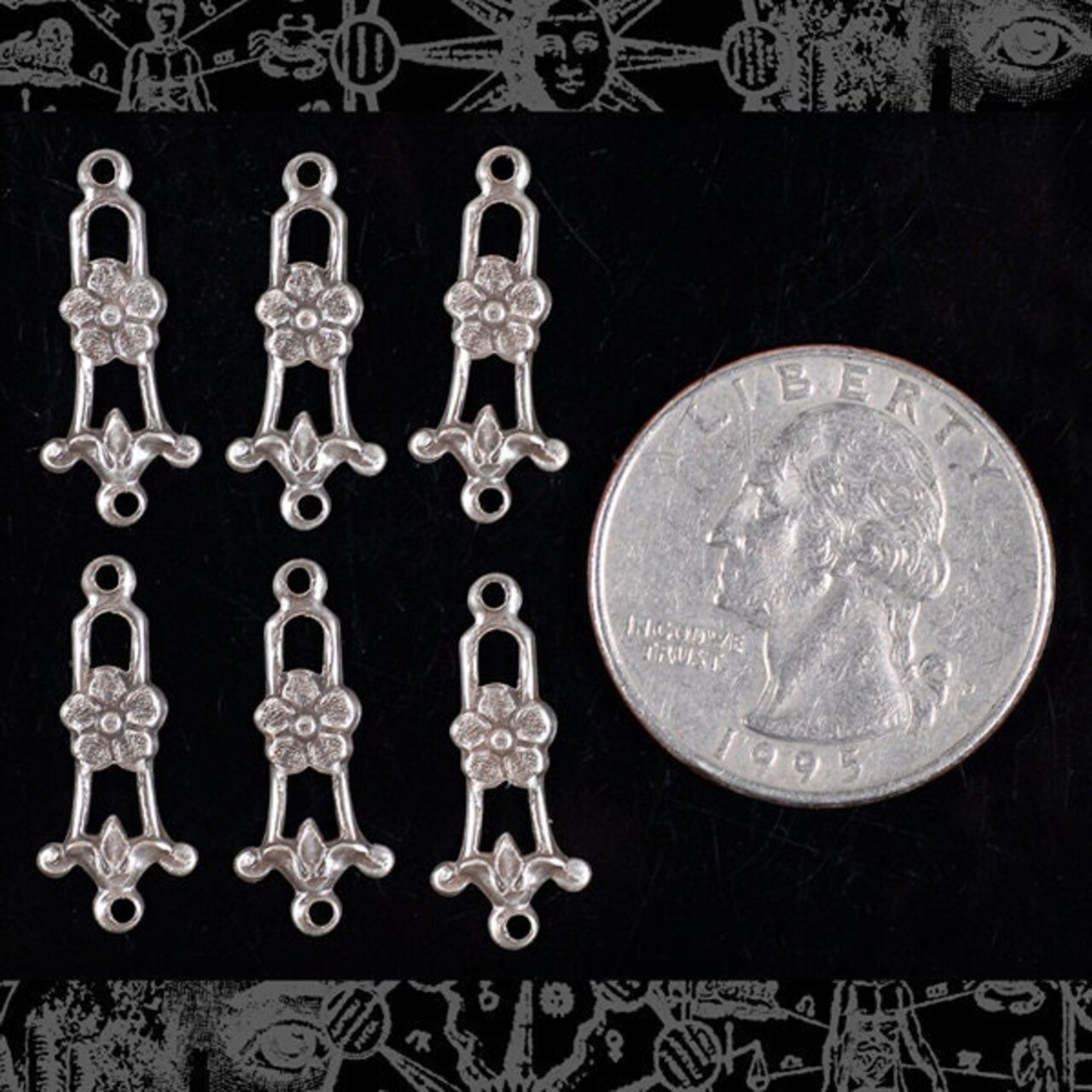 Antiqued Silver Plated Brass Dainty Trellis Floral Connectors - Set of Six - S-2C18